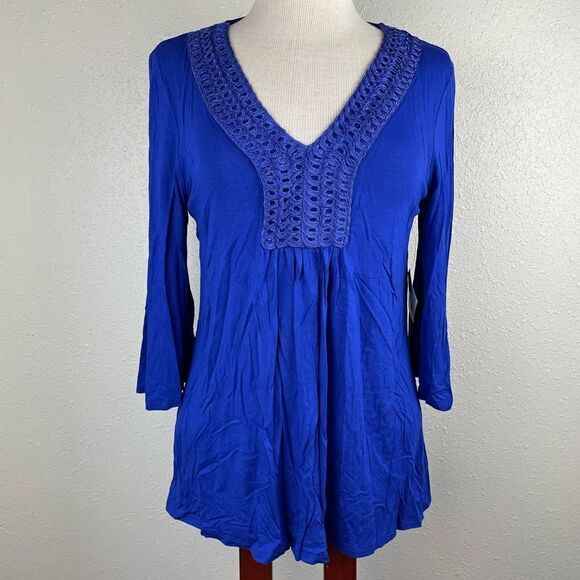 NWT JW Style Blue Stretch V-Neck Top Size M - Picture 1 of 6